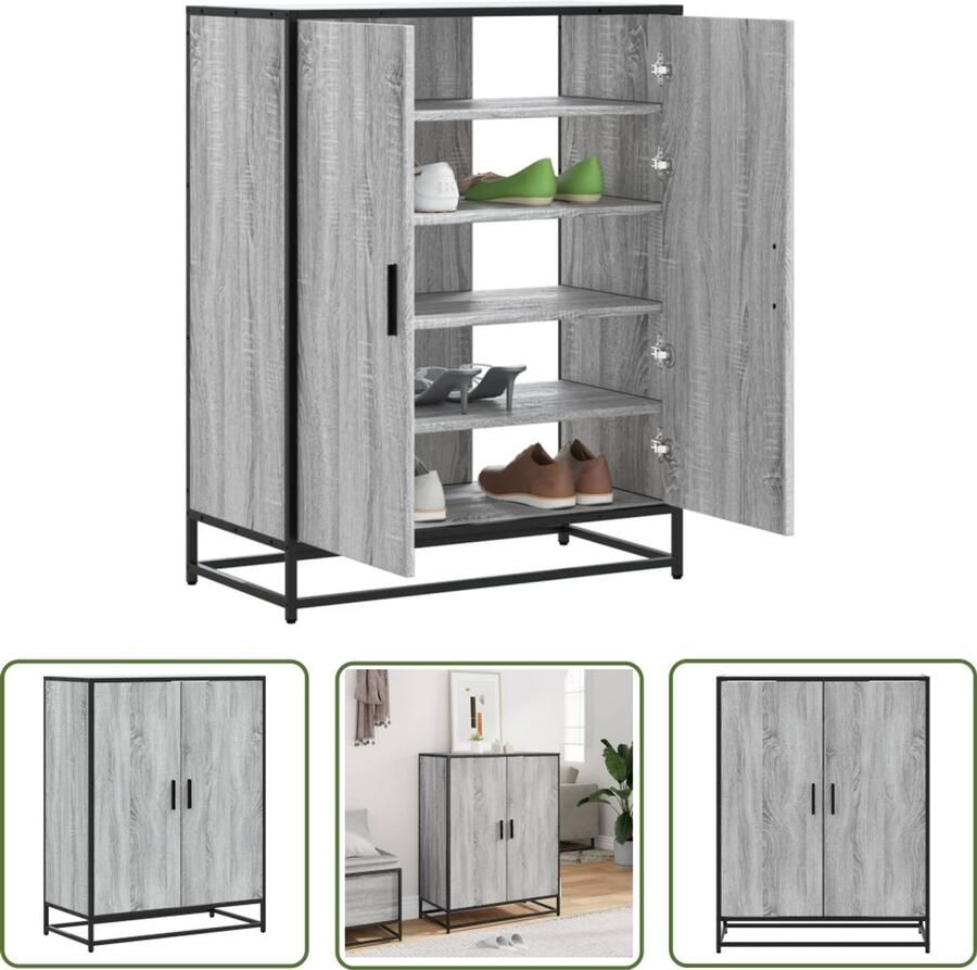 VidaXL Schoenenkast 75x38x97 5 cm bewerkt hout en metaal grijs sonoma Schoenenkast Schoenen Organisatie Opslagruimte Houten Schoenenkast Grijze Schoenenkast