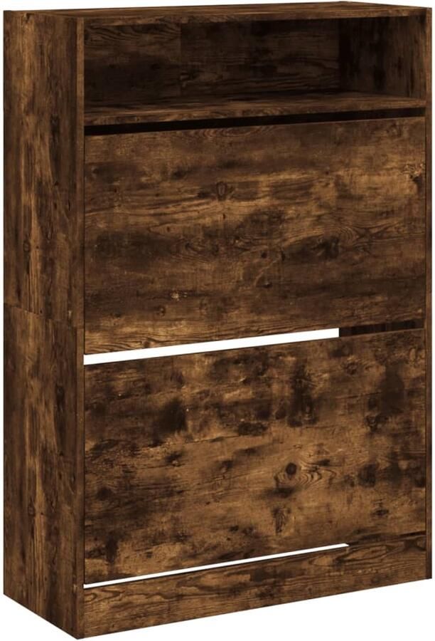 The Living Store Schoenenkast met 2 klaplades 80x34x116 cm gerookt eikenkleurig Schoenenkast Schoenen Organisatie Ruime Opbergruimte Houten Schoenenkast Space Saving Furniture