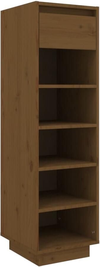 The Living Store Schoenenkast 30x34x105 cm massief grenenhout honingbruin Schoenenkast Schoenen Rek Houten Schoenenkast Schoenuitlegger Garderobe - Foto 2