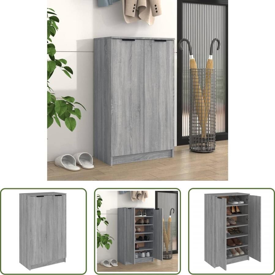 The Living Store Schoenenkast 59x35x100 cm bewerkt hout grijs sonoma eikenkleur Schoenenkast Schoenen Rek Schoenuitlegger Bergruimte Houten Meubels - Foto 2