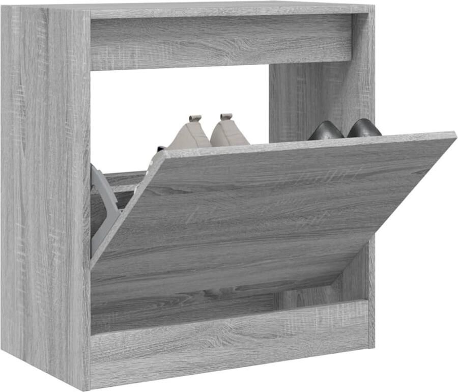 The Living Store Schoenenkast 60x34x63 5 cm bewerkt hout grijs sonoma eikenkleur Schoenenkast Schoenen Rek Opberg Kast Compact Design Grijze Schoenenkast - Foto 2
