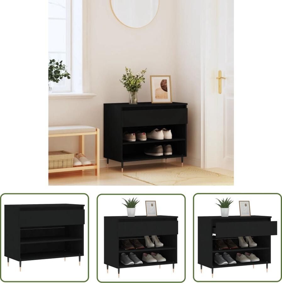 The Living Store Schoenenkast Zwart 70 x 36 x 60 cm Duurzaam bewerkt hout en metaal Schoenenkast Schoenen Rek Schoenuitlegger Bergruimte Kastje