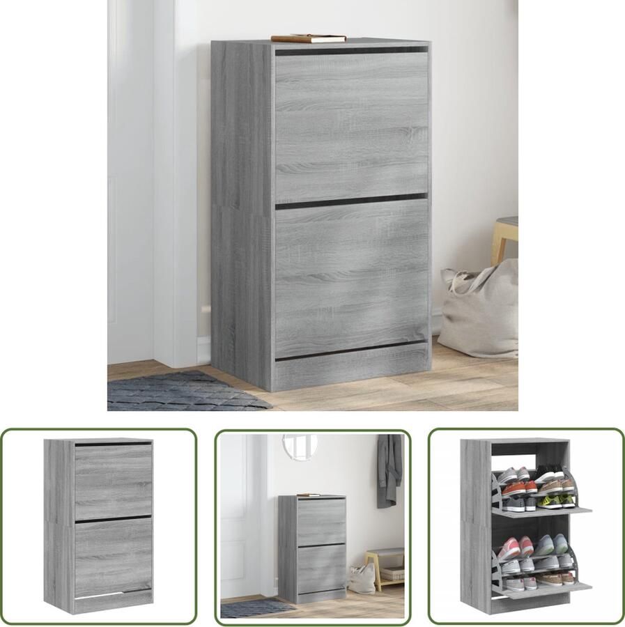 The Living Store Schoenenkast Grijs Sonoma Eiken 60x42x108 cm Ruimtebesparend Design Schoenenkast Schoenen Rek Berging Schoeisel Opslag Schoenen Grijze Schoenenkast