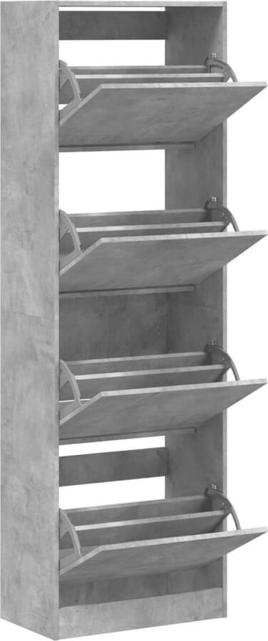 VidaXL Schoenenkast met 4 klaplades 60x34x187 5 cm betongrijs - Foto 2