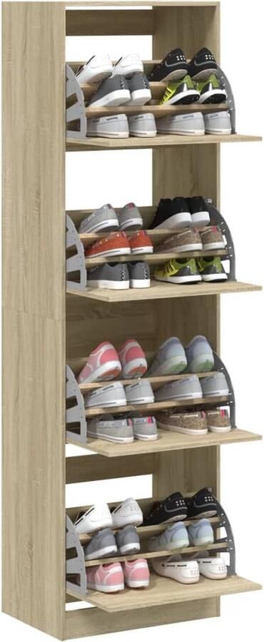 VidaXL Schoenenkast met 4 klaplades 60x42x204 cm sonoma eikenkleurig - Foto 2