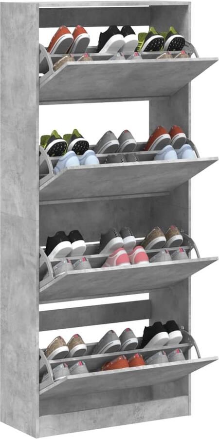 VidaXL Schoenenkast met 4 klaplades 80x34x187 5 cm betongrijs - Foto 2