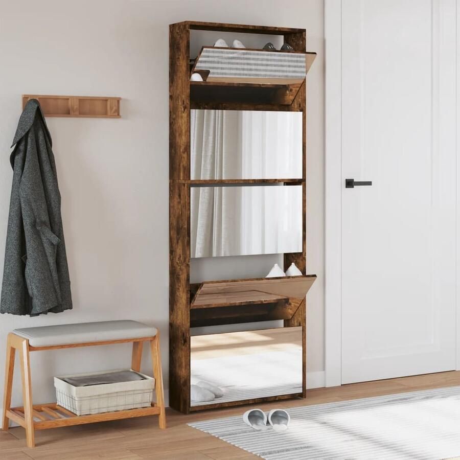 VidaXL Schoenenkast met spiegel 5-laags 63x17x169 5 cm gerookt eiken - Foto 2