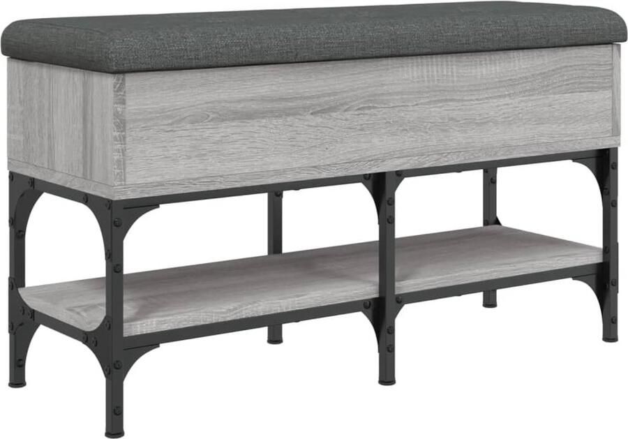 The Living Store Schoenenbank 82x32x45 cm bewerkt hout grijs sonoma Schoenenbank Benk Met Opbergruimte Schoenuitlegger Hallkast Entryway Furniture