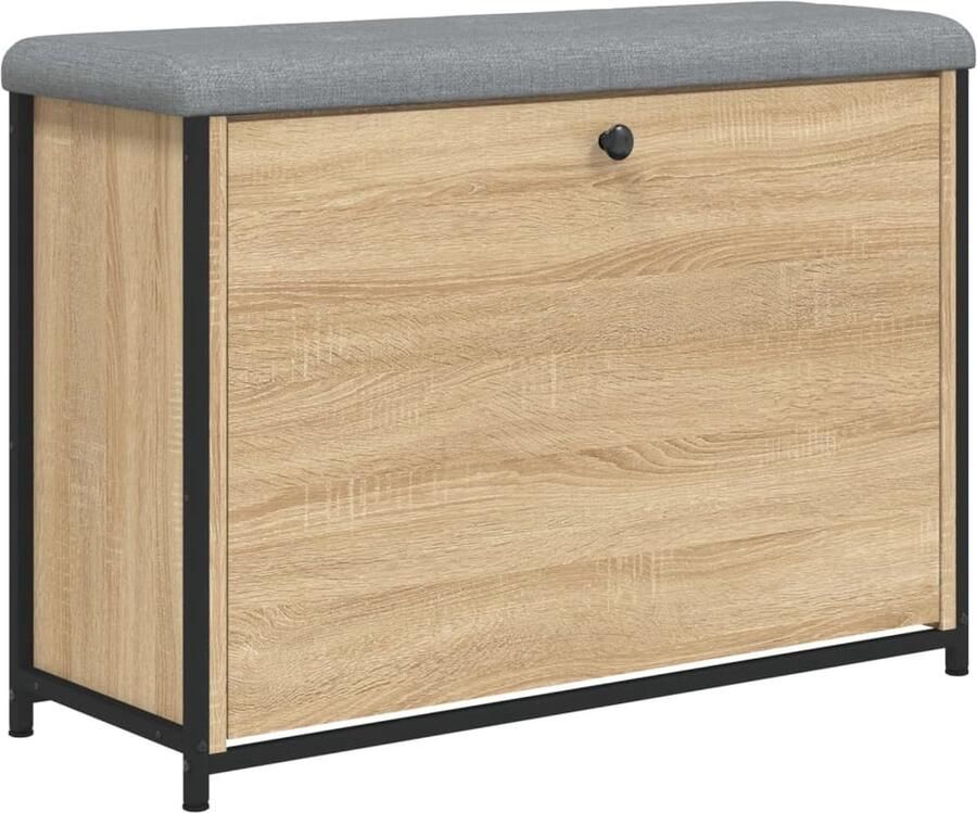 The Living Store Schoenenbankje met klaplade 82x32x56 cm sonoma eikenkleurig Schoenenbank Bankschik Entreemeubilair Opbergbanken Schoenzak