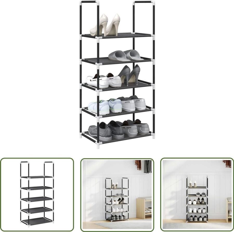 VidaXL Schoenenrek 5-laags 44x28x94 cm nonwoven stof zwart Schoenenrek Schoenenkast Schoenenorganizer Kledingopslag Entree Organisatie
