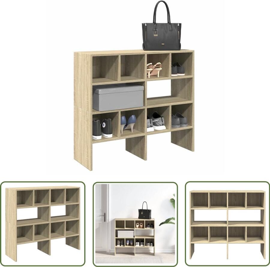 The Living Store Schoenenrekken 2 st stapelbaar 89 5x30x40 cm sonoma eikenkleur Schoenenrek Schoenenkast Houten Schoenenrek Stapelbare Schoenenrek Organisatie Schoenen