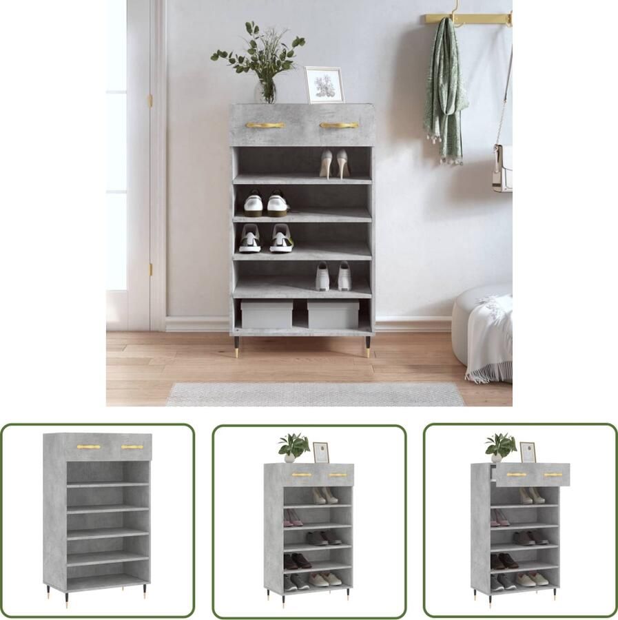 The Living Store Schoenenkast betongrijs 60 x 35 x 105 cm Duurzaam materiaal Schoenenkast Schoenenopbergers Houten Kast Grijze Kast Vintage Kast - Foto 2