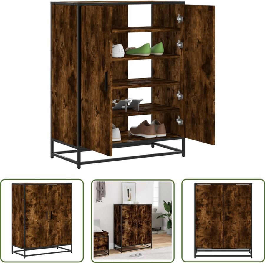 VidaXL Schoenenkast 75x38x97 5 cm bewerkt hout en metaal gerookt eiken Schoenenkast Schoenenopbergers Houten Schoenenkast Metaalschoenenkast Bergruimte
