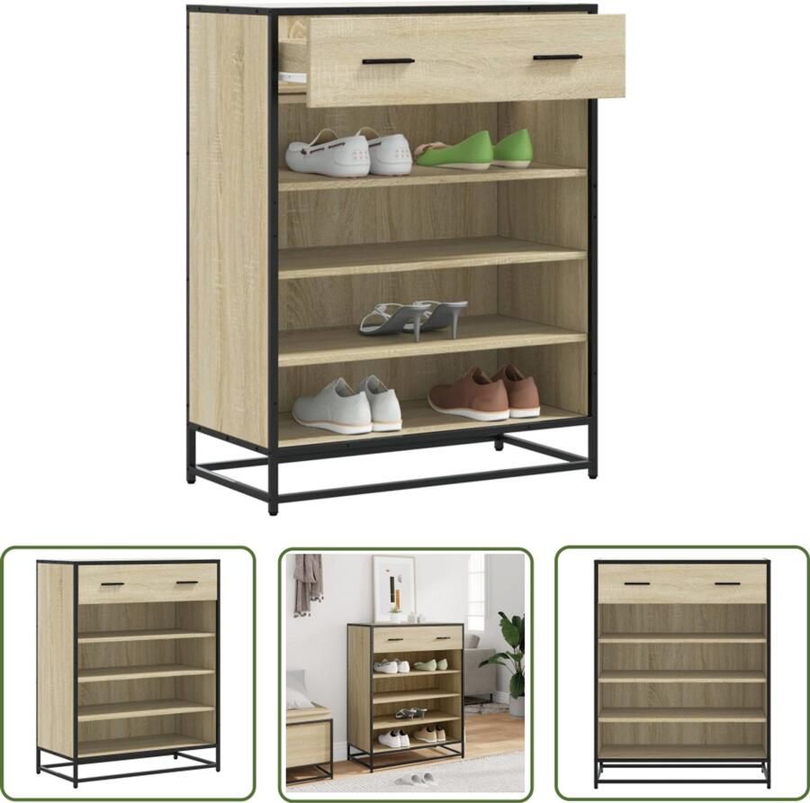 VidaXL Schoenenkast 75x38x97 5 cm bewerkt hout en metaal sonoma eiken Schoenenkast Schoenenopbergers Houten Kast Metaalkast Sonomaplank