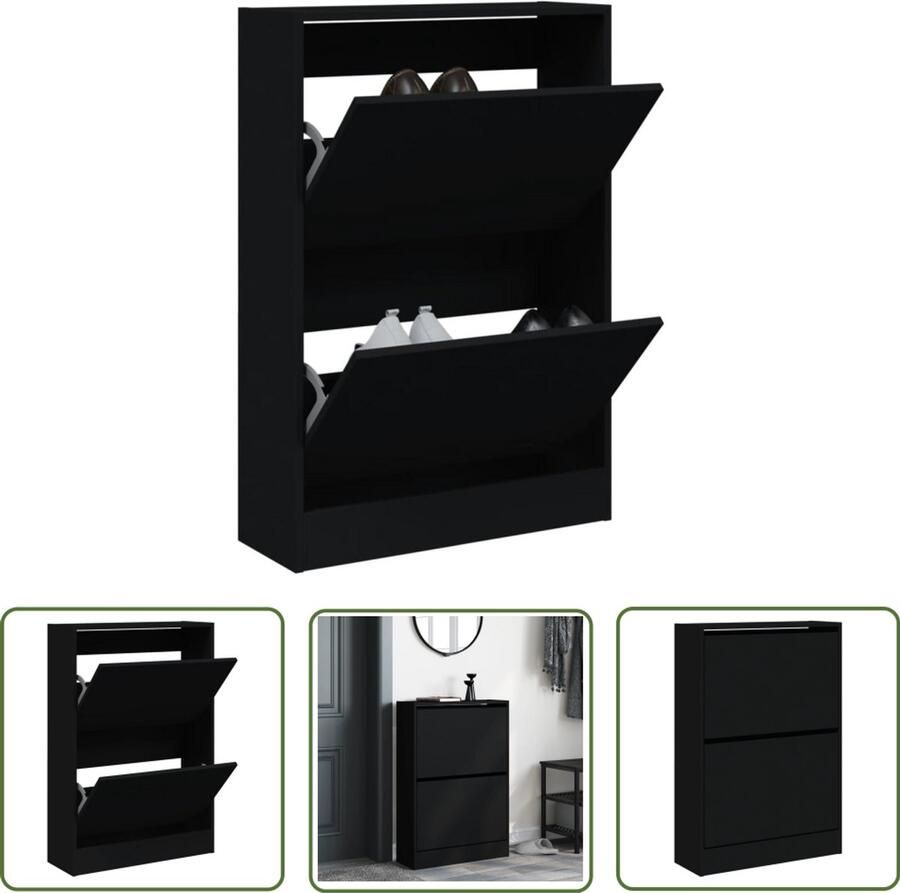The Living Store Schoenenkast 60x21x87 5 cm bewerkt hout zwart Schoenenkast Schoenenopbergkast Compact Design Smal Meubel Houten Schoenenkast