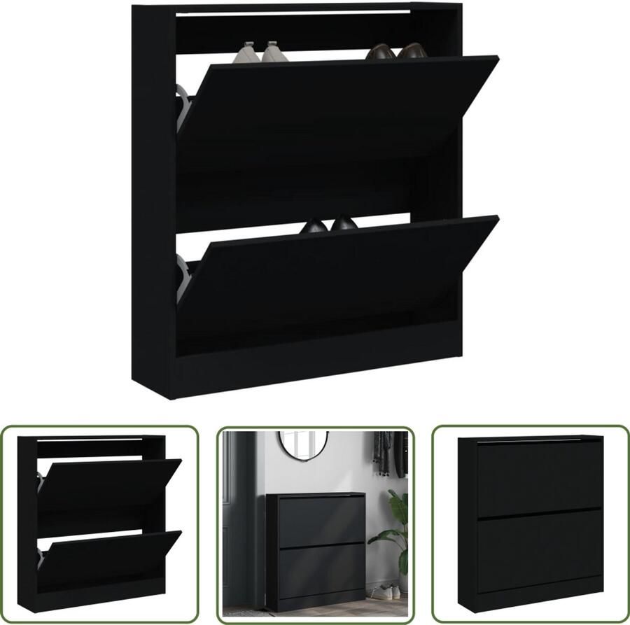 The Living Store Schoenenkast 80x21x87 5 cm bewerkt hout zwart Schoenenkast Schoenenopbergkast Houten Schoenenkast Compact Design Slimme Opslag