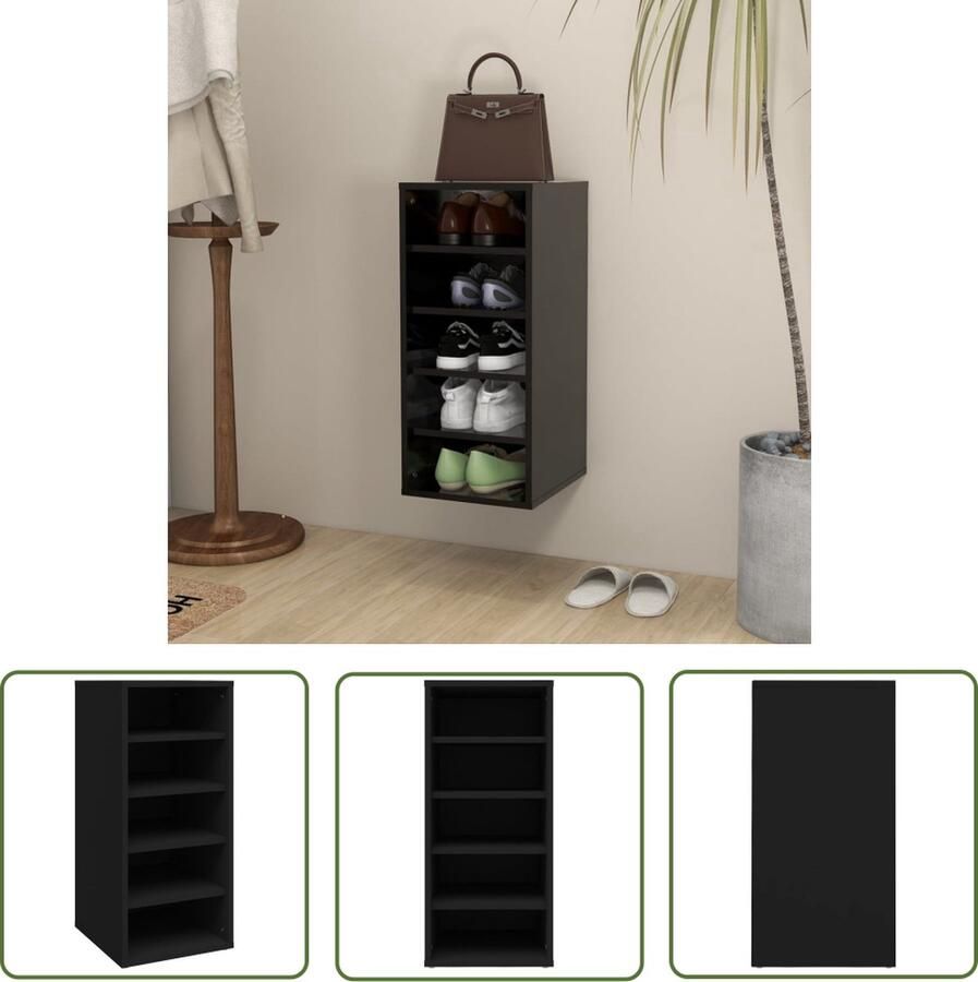The Living Store Schoenenkast Zwarte Spaanplaat 31.5 x 35 x 70 cm Duurzaam en stevig Schoenenkast Schoenenopbergruimte Schoenenorganizer Entryway Furniture Hall Storage