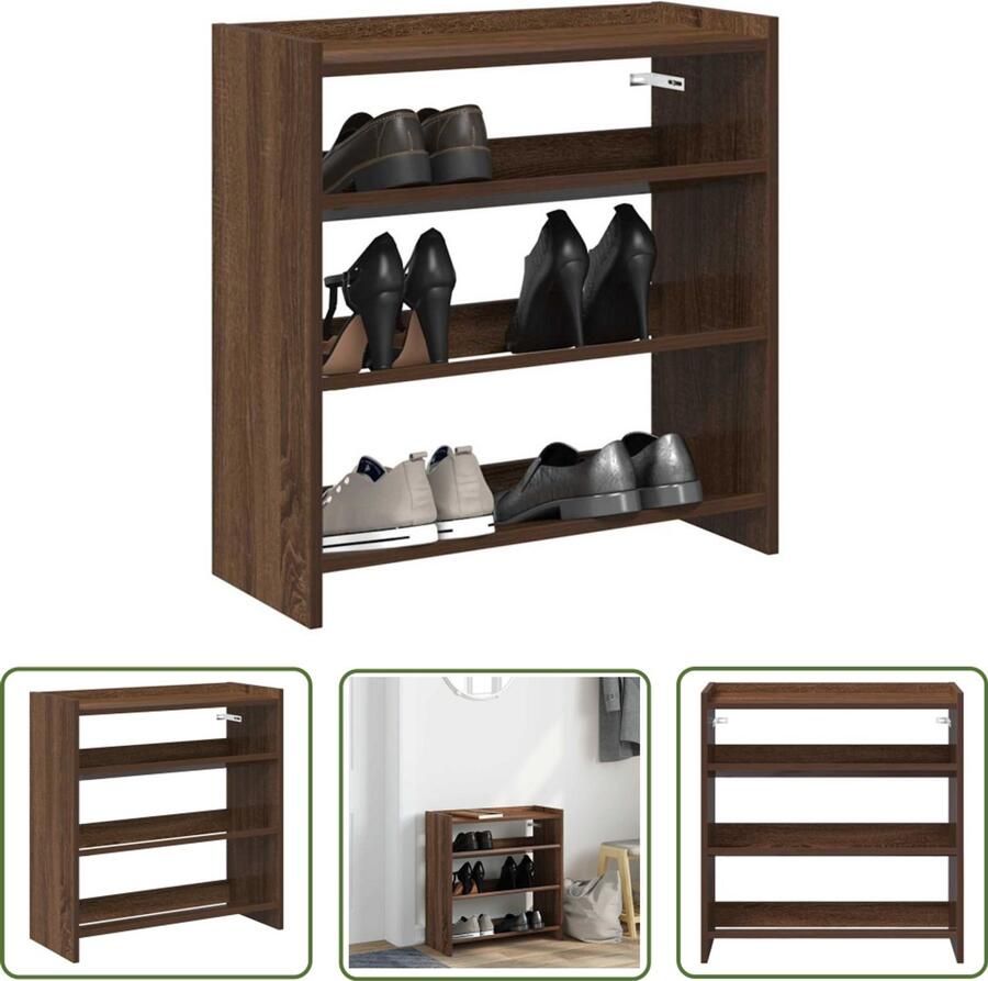VidaXL Schoenenrek 60x25x62 cm bewerkt hout bruin eikenkleur Schoenenrek Houten Schoenenrek Schoenenopbergers Entree Kast Halkast