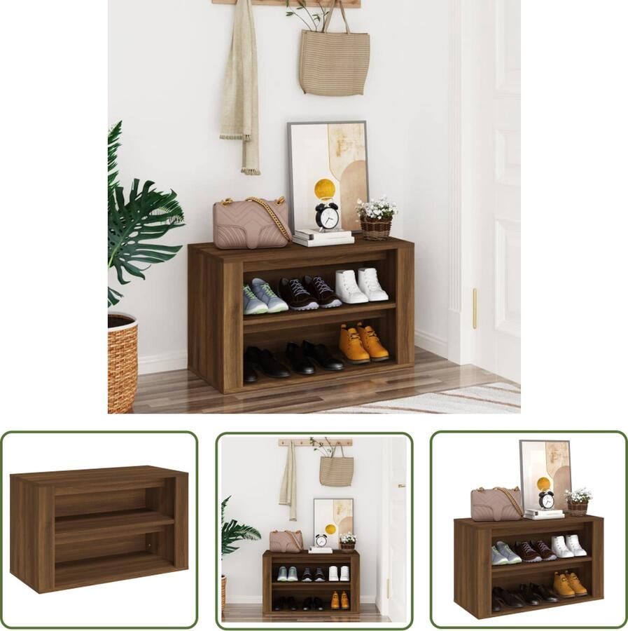 The Living Store Schoenenrek 75x35x45 cm bewerkt hout bruin eikenkleur Schoenenkast Schoenen Rek Houten Schoenenkast Bruine Eiken Meubilair Opbergkast - Foto 2