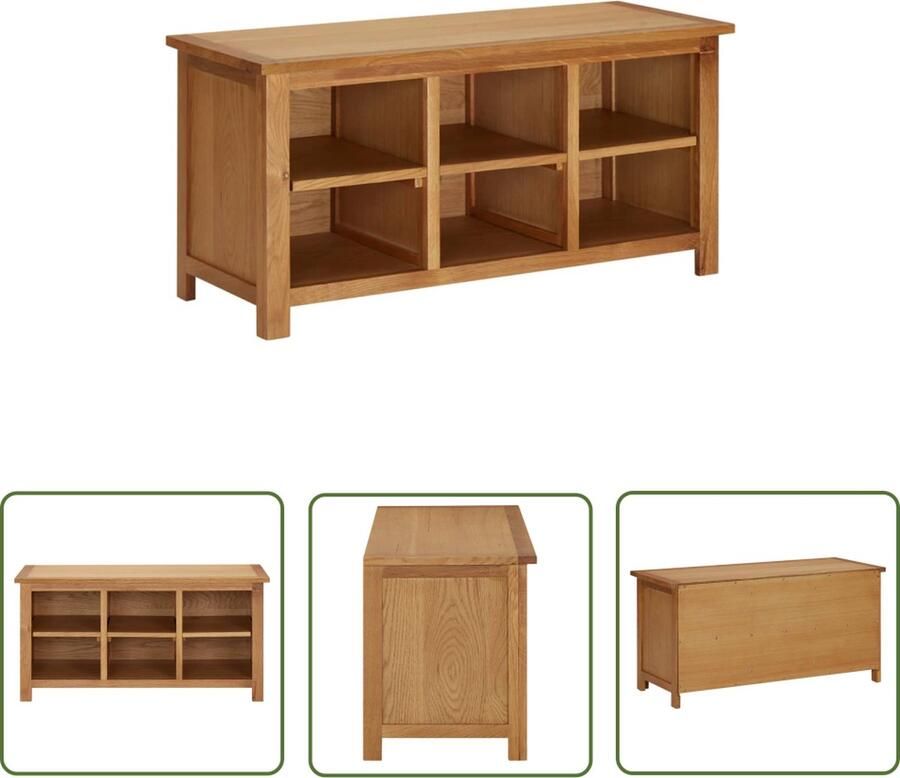 The Living Store Schoenenkast Eikenhout 90 x 37 x 45 cm 6 vakken Schoenenkast Schoenenrek Eikenhouten Kast Meubilair Woonkamer - Foto 2