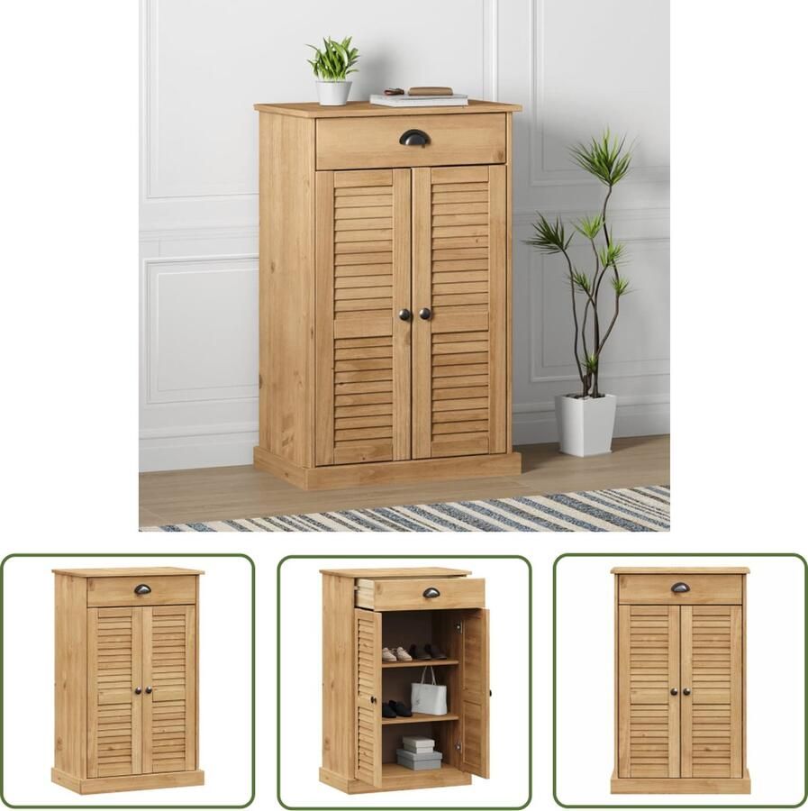 The Living Store Schoenenkast VIGO 60x35x96 cm massief grenenhout Schoenenkast Schoenuitleg Bergruimte Houten Schoenenkast Grenenhouten Schoenenkast