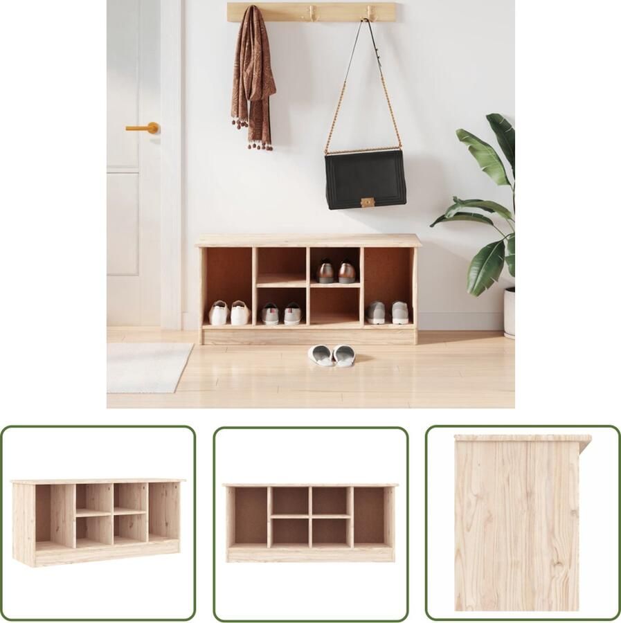 The Living Store ALTA Schoenenkast 100x35x45 cm Massief grenenhout Met opbergruimte Schoenenbank Schoenuitlegger Opbergbank Entreebank Grenenhouten Meubilair