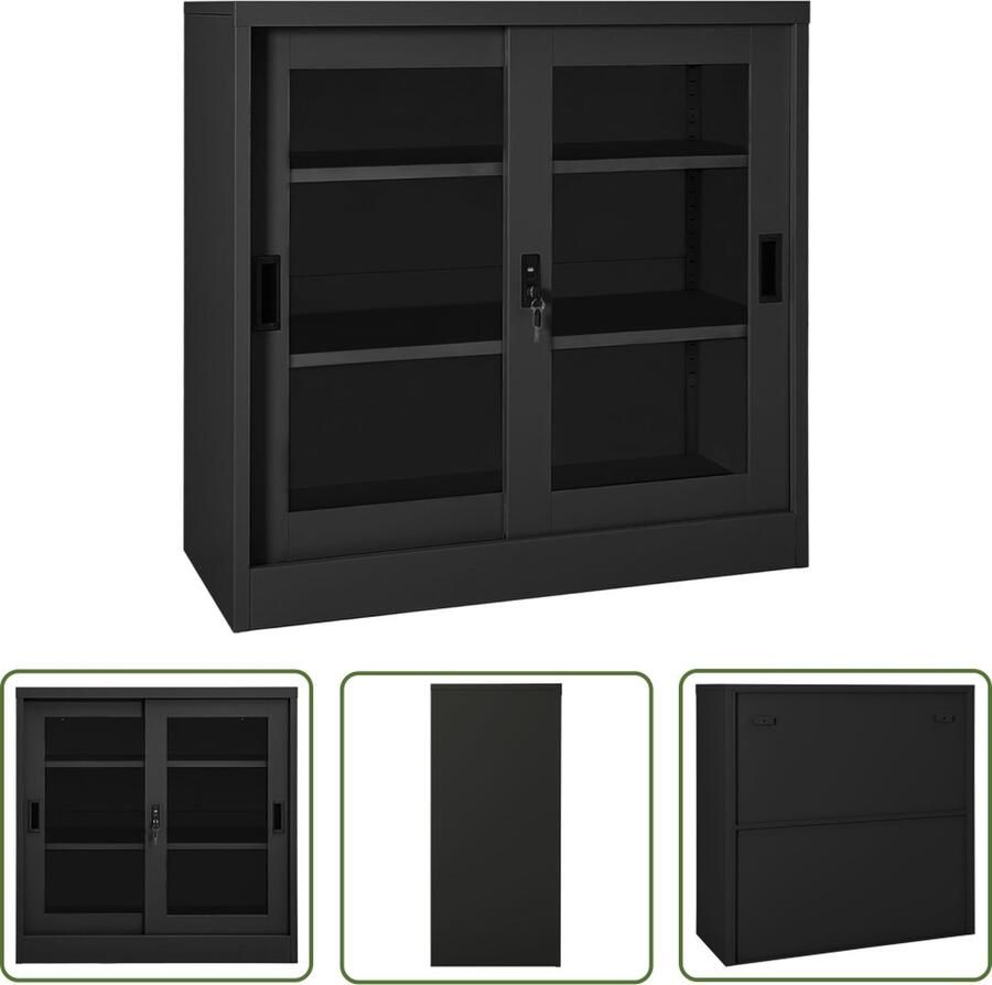 The Living Store Roldeurkast Staal en gehard glas 90 x 40 x 90 cm Schuifdeuren 2 verstelbare schappen Slot Rolladeurkast Schuifdeurs Opbergkast Kantoormeubel Metalen Kast - Foto 2