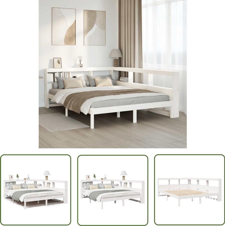 VidaXL Set Schlüssel Draaibare Sleutel Bed met boekenkast zonder matras grenenhout wit 140x200 cm Draai Moment Torque Wrench Gereedschapset