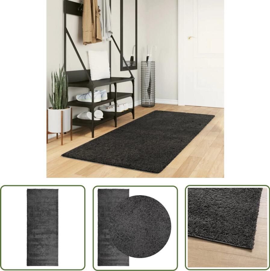 VidaXL Vloerkleed PAMPLONA shaggy hoogpolig modern 80x200 cm antraciet Vloerkleden Shag Carpet Antraciet Vloerkleed Hoogpolig Vloerkleed Livingroom