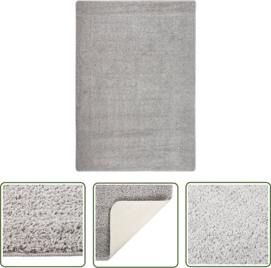 The Living Store Vloerkleed shaggy anti-slip 160x230 cm lichtgrijs Vloerkleed Shaggig Vloerkleed Grijs Vloerkleed Licht Grijze Vloerkleed Polypropylene Vloerkleed