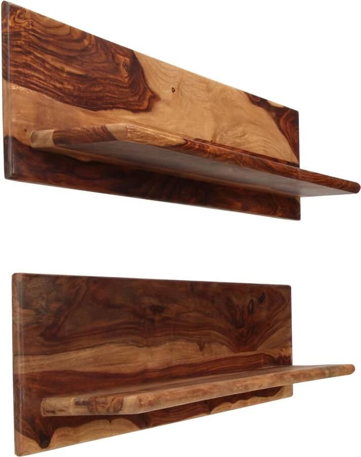 VidaXL Wandplanken 2 stuks Massief Sheeshamhout Wandplank Sheeshamhouten Plank Vintage Kast Woonaccessoires Muurdecoratie
