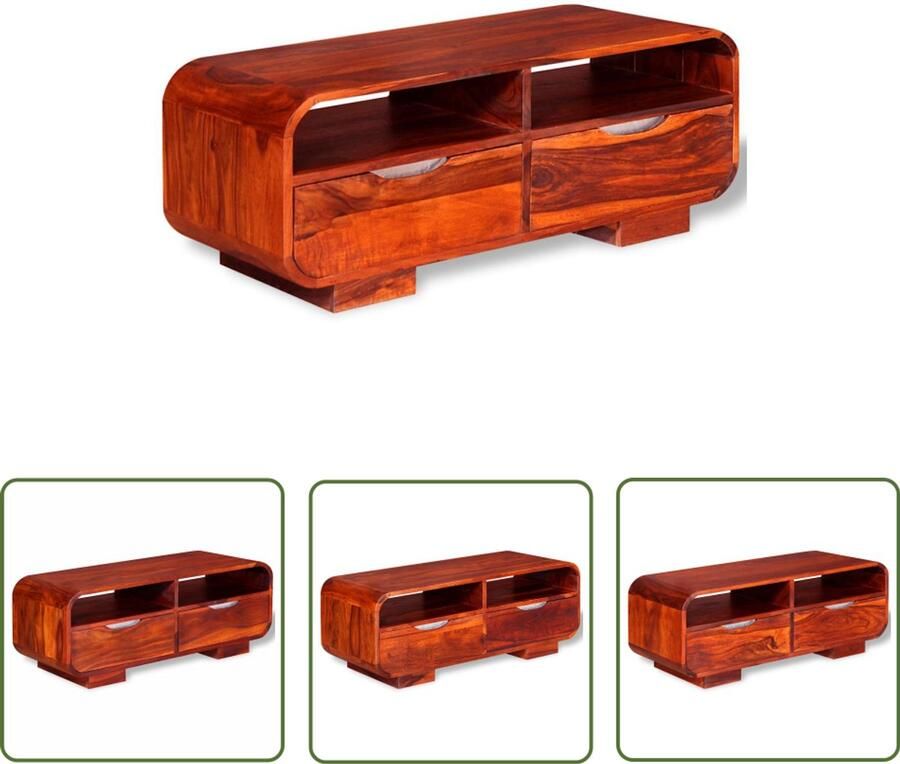 The Living Store Massief Sheeshamhouten Salontafel 90 x 40 x 35 cm Meerkleurig Met 2 Vakken en 4 Lades Salontafel Sheeshamhouten Salontafel Massieve Salontafel Vintage Salontafel Tv Tafeltje