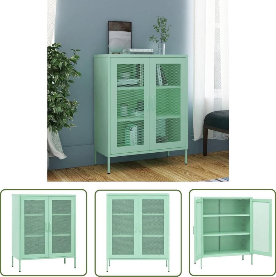 The Living Store Bijzetkast Staal 80 x 35 x 101.5 cm Mint Bijzettafel Side Table Opbergkast Storage Cabinet Metalen Kast - Foto 2