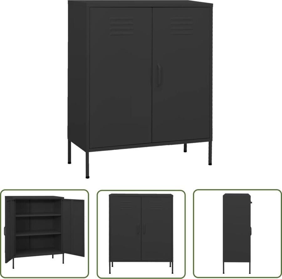 The Living Store Opbergkast Zijkast 80 x 35 x 101.5 cm Antraciet Staal Verstelbare Schappen Opslagkast Sidekast Zgn Dressoir Metalen Kast Antraciet Kleur - Foto 2