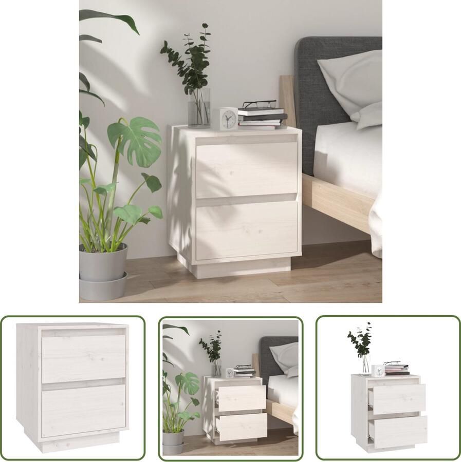 The Living Store Nachtkastje Grenenhout Wit 40x35x50 cm Montage vereist Nachtkastje Sidetable Kamermeubel Grenoble Hout Wit Meubel - Foto 2