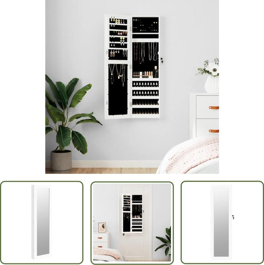 The Living Store Sieradenkast met spiegel wandgemonteerd 30x8 5x106 cm wit Sieraden Kast Sieradenschrank Spiegelschrank Juwelendoos Juweel Organizer