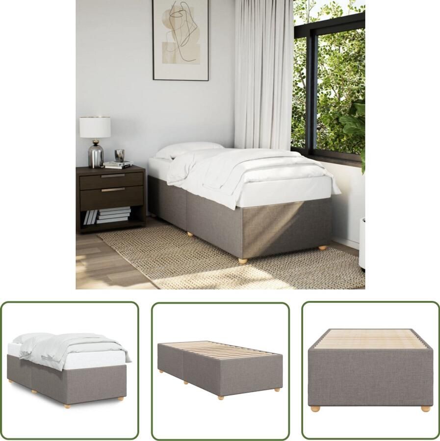 VidaXL Slaap Kamer Bed Frame Bedframe zonder matras 90x200 cm stof taupe Bed Taupecleur Stoffen Bed