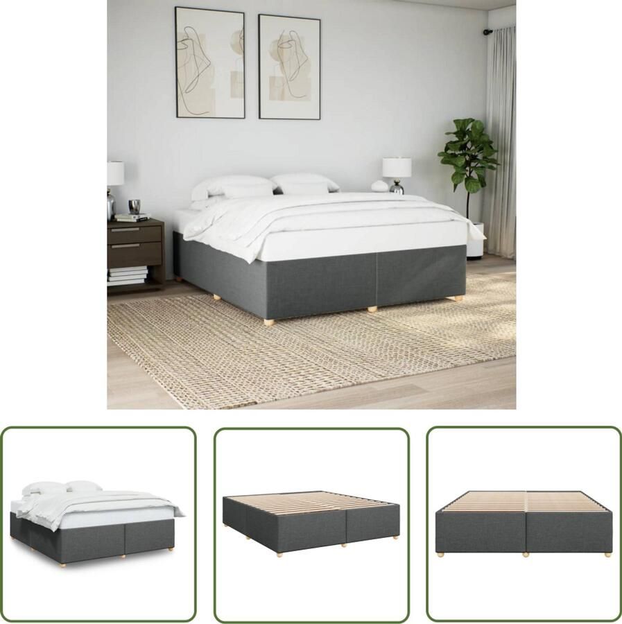 VidaXL Slaap Kamer Bed Frame Bedframe zonder matras stof donkergrijs 200x200 cm Boxspring Tweepersoonsbed Donkere Kleuren