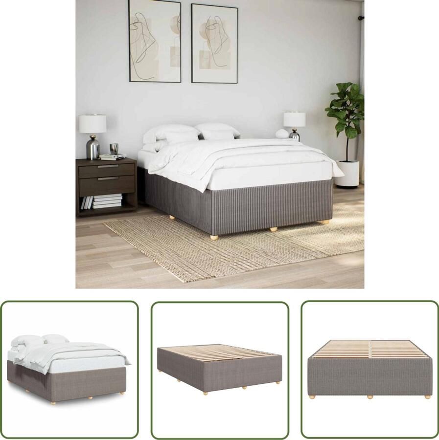 VidaXL Slaap Kamer Bed Frame Bedframe zonder matras stof taupe 140x200 cm Houten Bed Boxspring Tapijt
