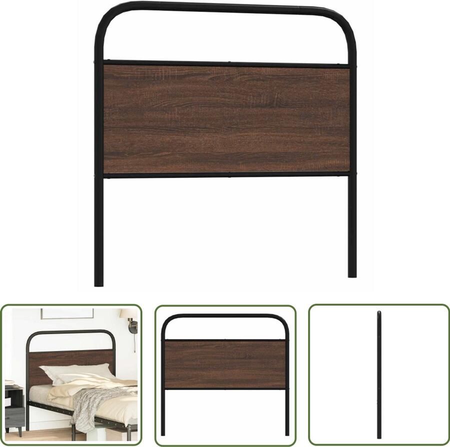 The Living Store Hoofdbord 90 cm bewerkt hout en staal bruin eikenkleurig Hoofd Bord Slaap Kamer Decoratie Houten Hoofdbord Staal Hoofdbord Modern Hoofdbord