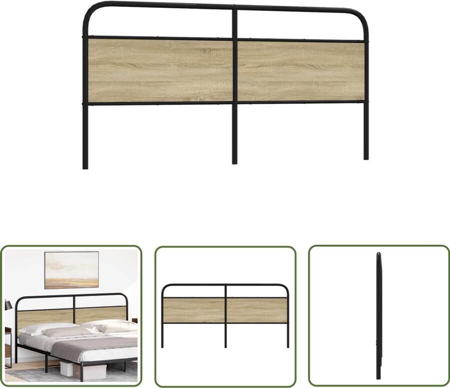 The Living Store Hoofdbord 190 cm staal en bewerkt hout sonoma eikenkleurig Hoofd Bord Slaap Kamer Meubels Houten Hoofdbord Staal Hoofdbord Design
