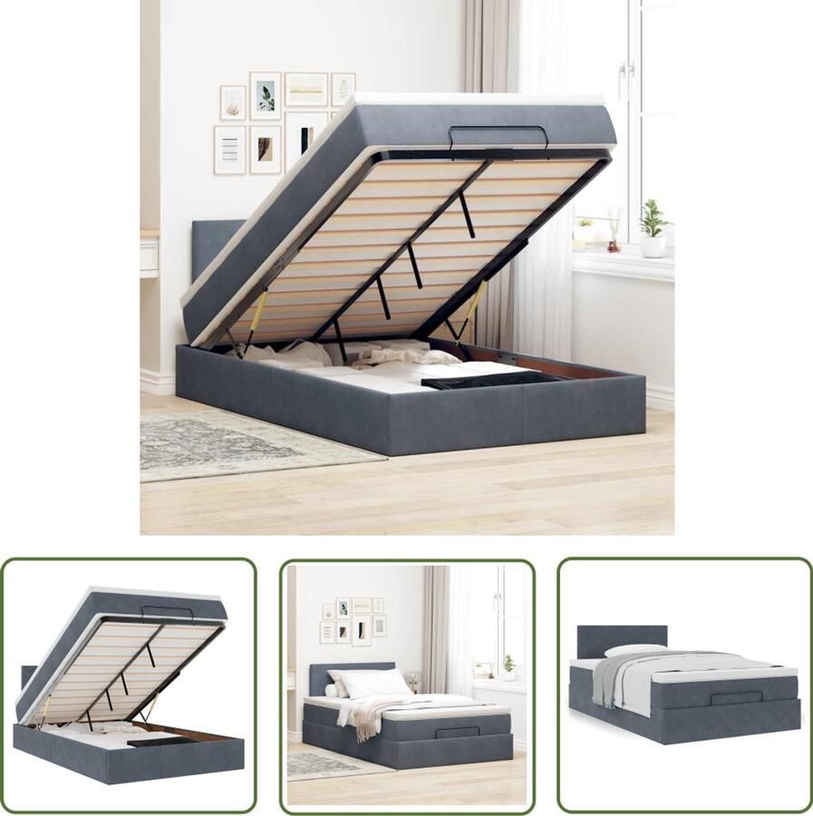 VidaXL Bed poef met matras 120x190 cm fluweel donkergrijs Bedpoef Slaapbank Boxspring Tweepersoonsbed Stapelbaar Bed