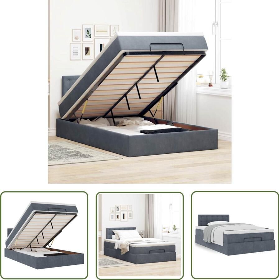 VidaXL Slaapbank Bedpoef Bed poef met matras 120x190 cm fluweel donkergrijs Boxspring Tweepersoonsbed Donkere Kleuren