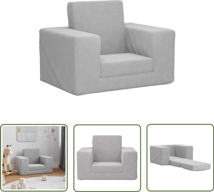 VidaXL Kinderslaapbank zacht pluche lichtgrijs Kinderslaapbank Slaapbank Kinderfauteuil Pluche Grijs