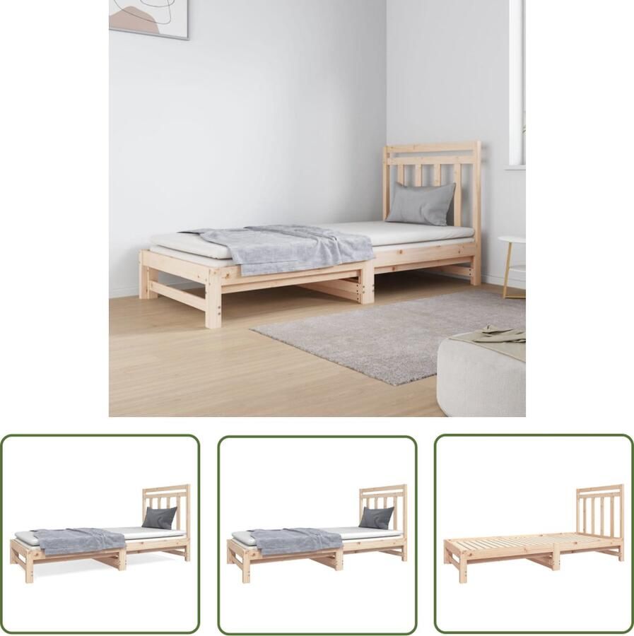 The Living Store Slaapbank uitschuifbaar massief grenenhout 2x(90x190) cm Slaapbank Slaapbanken Bedbank Bed Bedframe Houten Bedframe Bedbodem Logeerbed Slaapmeubel Ledikant Bedbanken - Foto 2