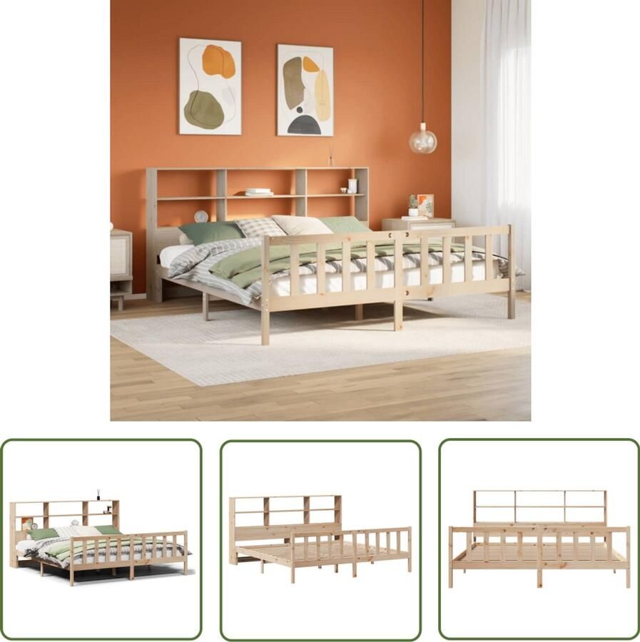 VidaXL Bed met boekenkast zonder matras massief grenenhout 180x200 cm Massief Houten Bed Slaapbank Boekenkast Bed Bedstede Tweepersoonsbed