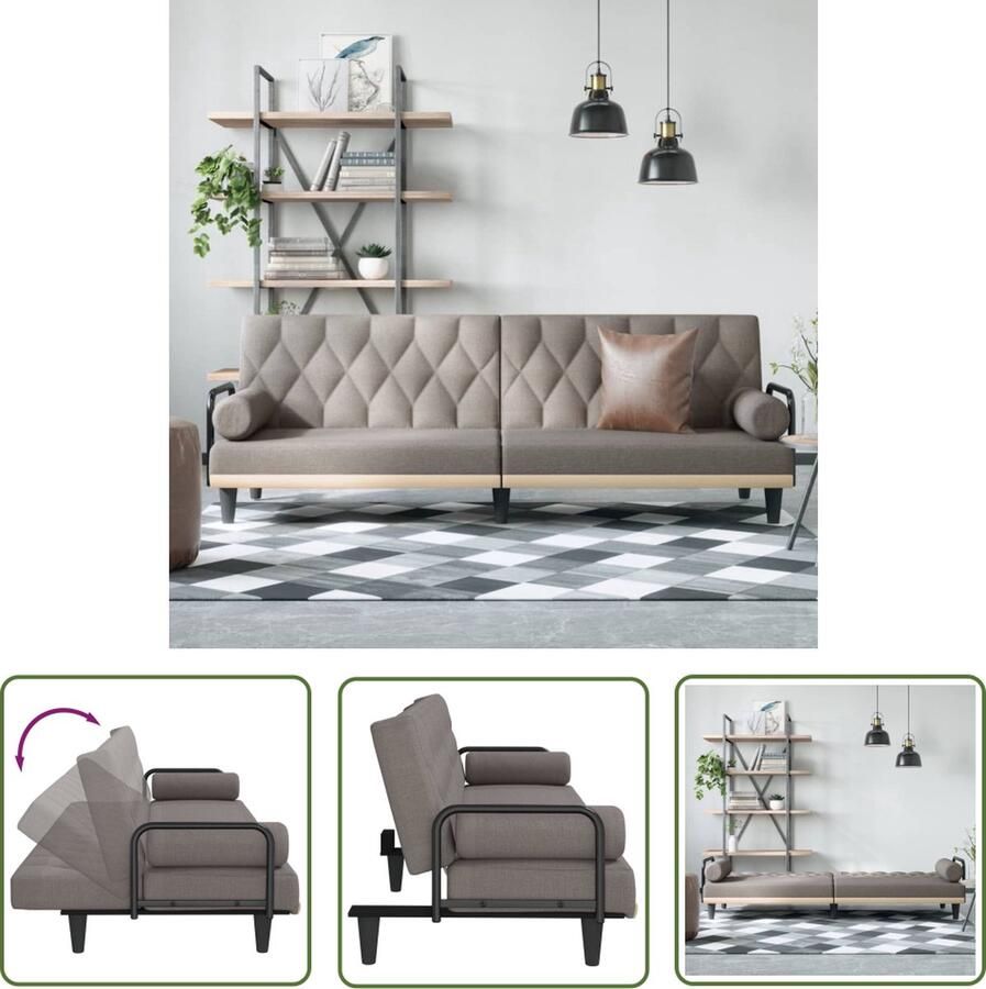 The Living Store Slaapbank met armleuningen stof taupe Slaapbank Sofa Bed Tweepersoonsbed Lounge Bank Taupesofa - Foto 2