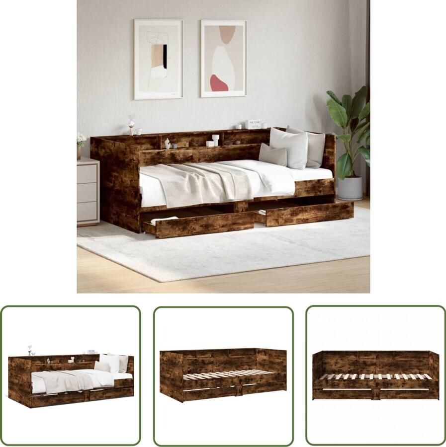 VidaXL Slaapbank met lades zonder matras 75x190 cm gerookt eikenkleur Slaapbank Slaapbanken Bruine Slaapbank Houten Slaapbank Compact Slaapbank