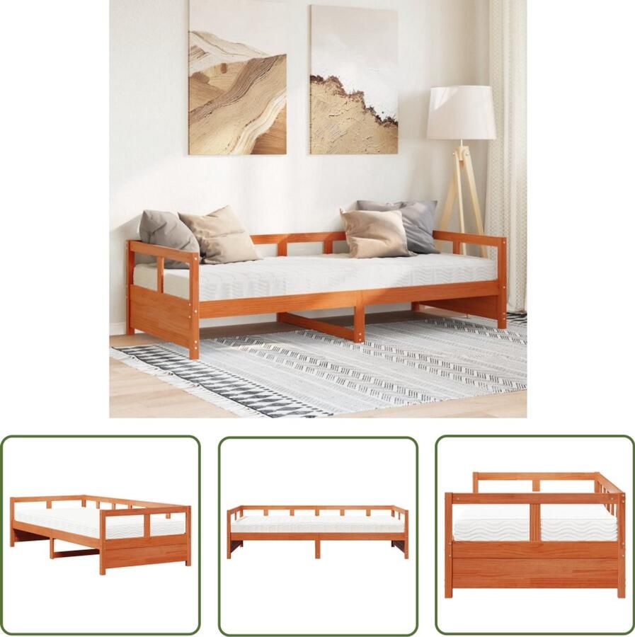 VidaXL Slaapbanken Sleapbank Slaapbank met matras 90x200 cm massief grenenhout wasbruin Bankslaapzaak Tweepersoonsbed Stapelbaar Bed