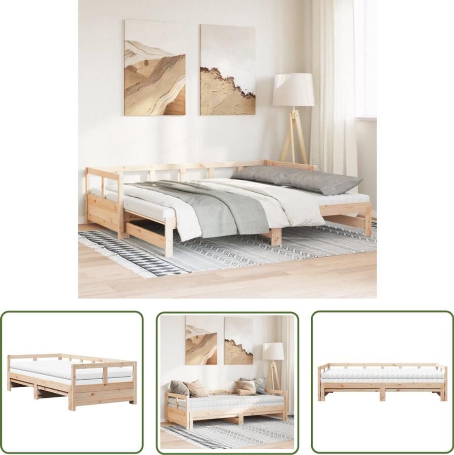 VidaXL Slaapbank met onderschuifbed en matras 90x200 cm grenenhout Sleapbank Slaapbanken Tweepersoonsbed Boxspring Stapelbaar Bed